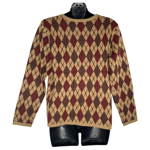 CLASSIC ELEMENTS Womens Vintage Brown‎ Argyle Zip Cardigan Size Petite Small - Picture 2 of 6